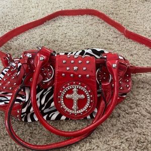 Big red/zebra print bag